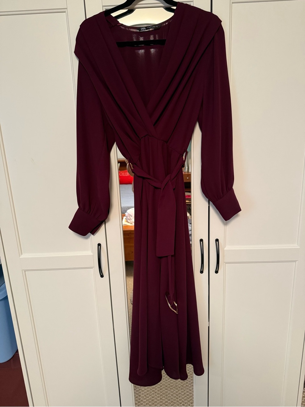 Zara Deep Plum Long-Sleeve Wrap Dress